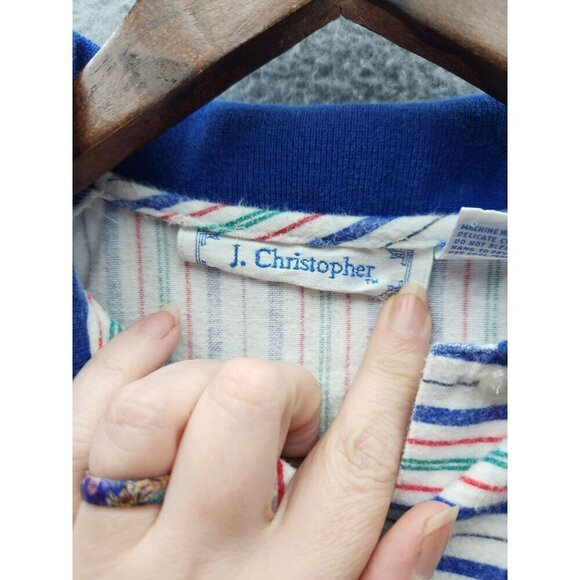 Vintage J. Christopher Striped Tunic night shirt With Collar & Embroidered Patch - Picture 2 of 5